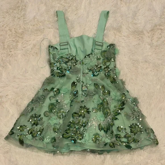 green emerald velvet dress 21SIX Aurelia Lace Dress in Aqua main image 1